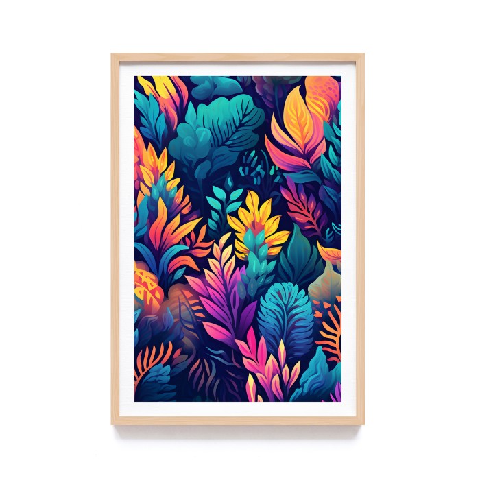 Poster Bingkai Kayu Estetik Lukisan Print Floral Tropical Watercolor, Frame Natural - Hiasan Dinding Aesthetic, Dekorasi Kamar dan Ruang Tamu dengan Sentuhan Tropikal