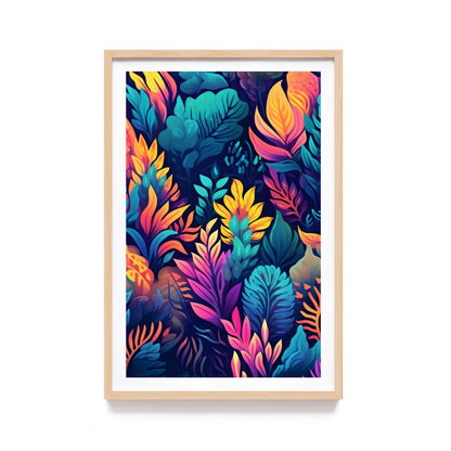 Poster Bingkai Kayu Estetik Lukisan Print Floral Tropical Watercolor, Frame Natural - Hiasan Dinding Aesthetic, Dekorasi Kamar dan Ruang Tamu dengan Sentuhan Tropikal