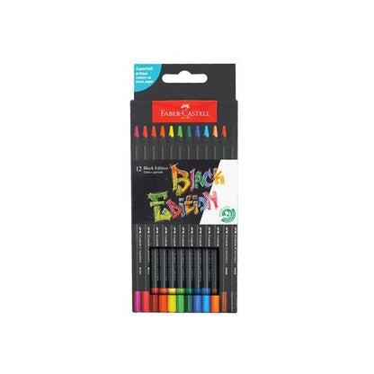 Faber-Castell Black Edition Pencils Series - Set 12 dengan Warna Cerah dan Halus untuk Seni dan Mewarnai, Cocok untuk Anak dan Dewasa