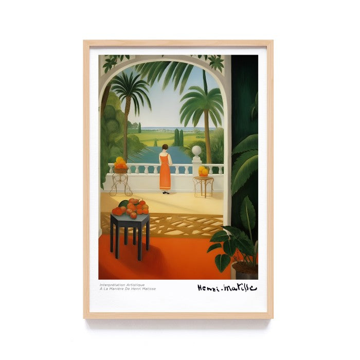 Wall Art Print Terinspirasi Style Lukisan Henri Matisse, Dekorasi Dinding dengan Frame Kayu Natural untuk Sentuhan Estetik Modern dan Minimalis