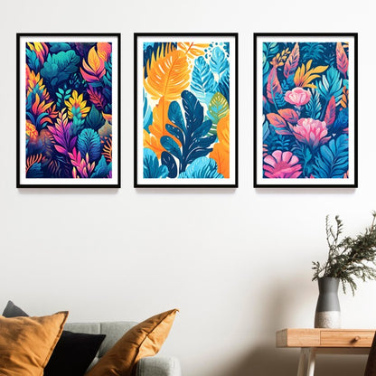 Poster Bingkai Kayu Estetik Lukisan Print Floral Tropical Watercolor, Frame Natural - Hiasan Dinding Aesthetic, Dekorasi Kamar dan Ruang Tamu dengan Sentuhan Tropikal