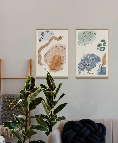 Wall Art Decor Abstract - Hiasan Dinding Abstrak Aesthetic dengan Frame Kayu Natural