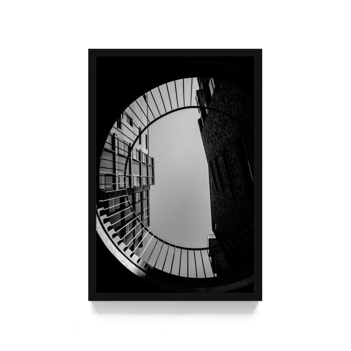 Poster Gedung Hitam Putih Wall Decor Monochrome Architecture Art Print, Frame Natural - Hiasan Dinding Minimalis dengan Sentuhan Monokrom dan Arsitektur Modern