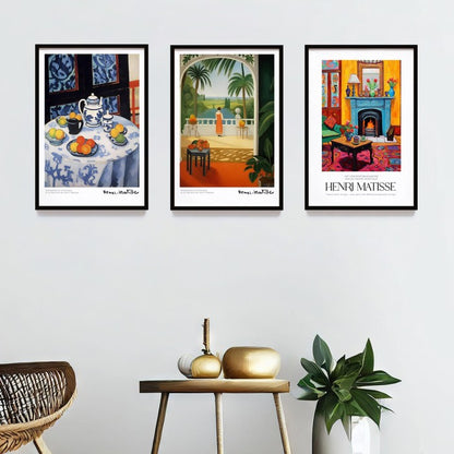 Wall Art Print Terinspirasi Style Lukisan Henri Matisse, Dekorasi Dinding dengan Frame Kayu Natural untuk Sentuhan Estetik Modern dan Minimalis