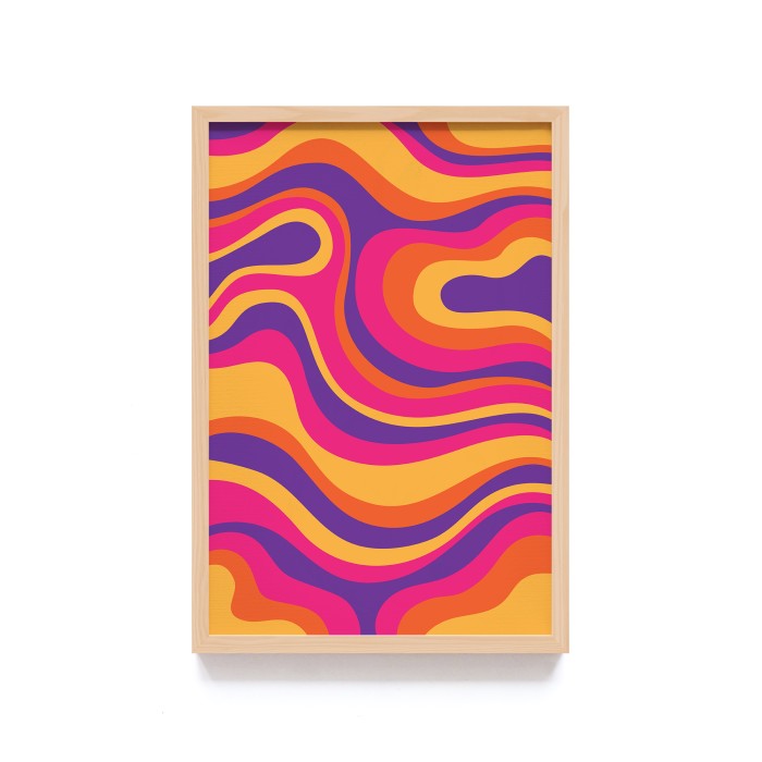 Poster Psychedelic Groovy Art Frame Kayu, Abstrak Decor, Frame Hitam - Hiasan Dinding dengan Desain Psikedelik dan Warna Groovy untuk Sentuhan Artisanal Modern