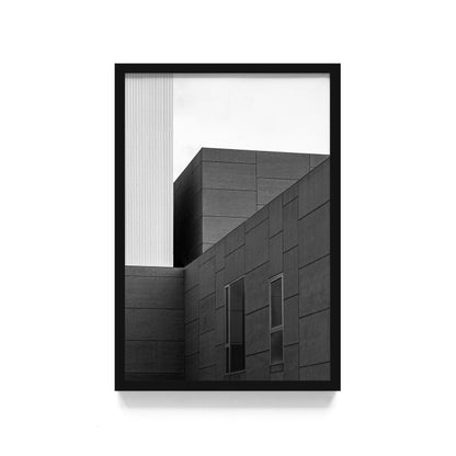 Poster Gedung Hitam Putih Wall Decor Monochrome Architecture Art Print, Frame Natural - Hiasan Dinding Minimalis dengan Sentuhan Monokrom dan Arsitektur Modern