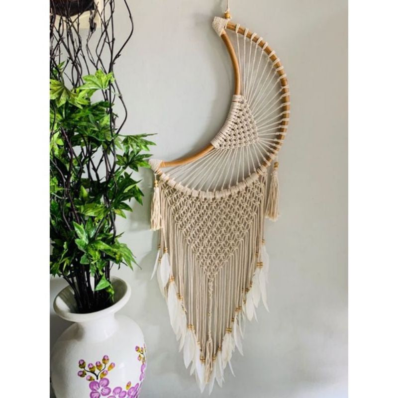 Wall Decor Hiasan Dinding Dream Catcher Macrame Sedang, Macrame Dreamcatcher Hiasan Rumah untuk Sentuhan Bohemian dan Estetik di Interior Anda