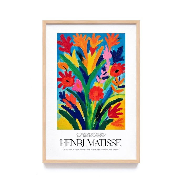 Wall Art Print Terinspirasi Style Lukisan Henri Matisse, Dekorasi Dinding dengan Frame Kayu Natural untuk Sentuhan Estetik Modern dan Minimalis