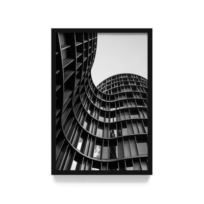 Poster Gedung Hitam Putih Wall Decor Monochrome Architecture Art Print, Frame Natural - Hiasan Dinding Minimalis dengan Sentuhan Monokrom dan Arsitektur Modern