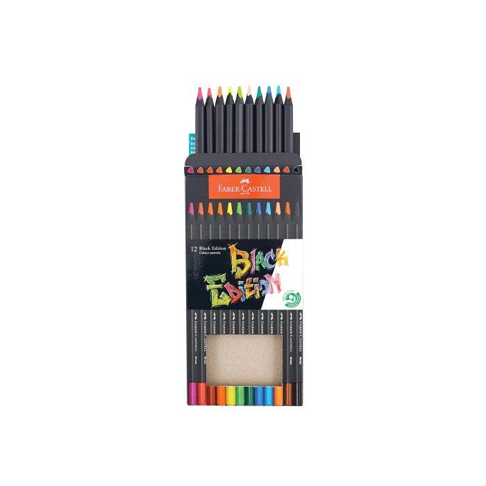 Faber-Castell Black Edition Pencils Series - Set 12 dengan Warna Cerah dan Halus untuk Seni dan Mewarnai, Cocok untuk Anak dan Dewasa