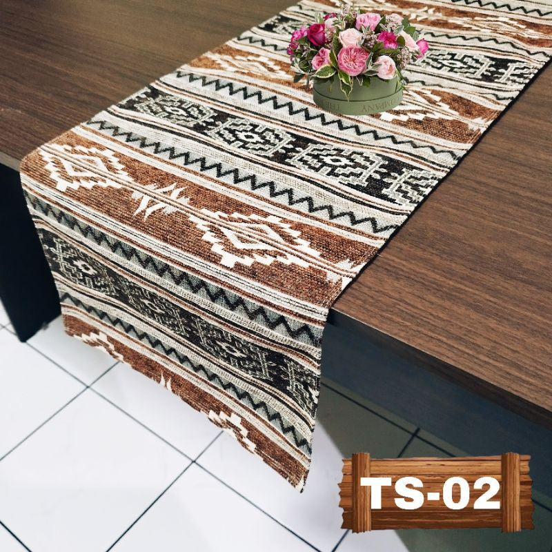 Table Runner Taplak Meja Tamu & Meja Makan Motif Tenun, Dekorasi Meja Etnik Khas Indonesia untuk Ruang Tamu dan Makan