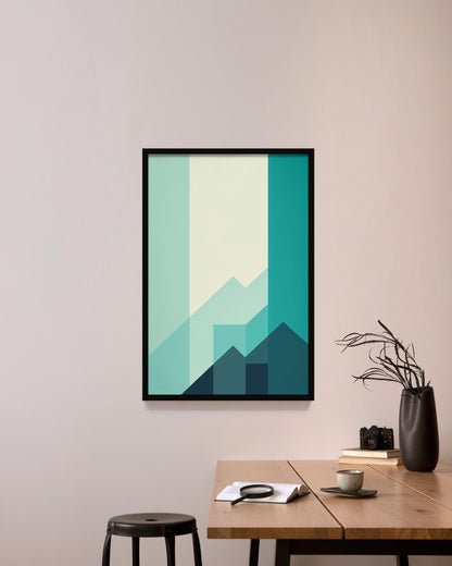 Dekorasi Lukisan Minimalis Warna Toska Wall Decor Simple Frame Kayu, Frame Natural - Hiasan Dinding Elegan dengan Desain Minimalis dan Warna Toska yang Menenangkan