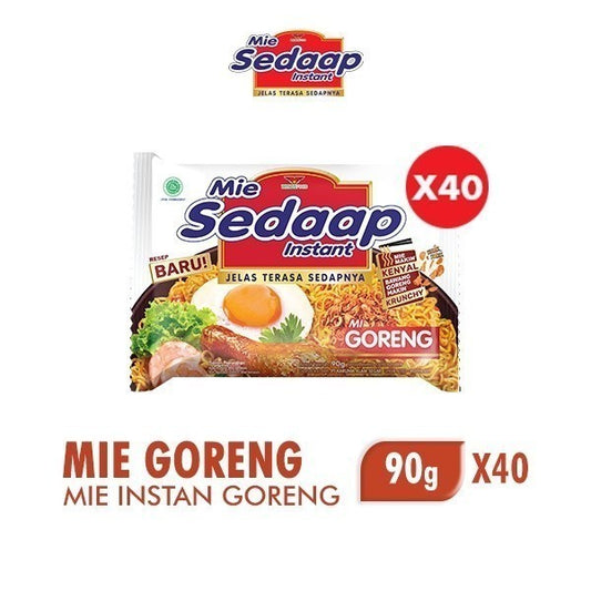 Sedaap Mie Instan Goreng Bag 90 gr x40, Mi Instan Goreng Lezat dengan Rasa Gurih, Praktis dan Ekonomis untuk Stok Keluarga atau Usaha