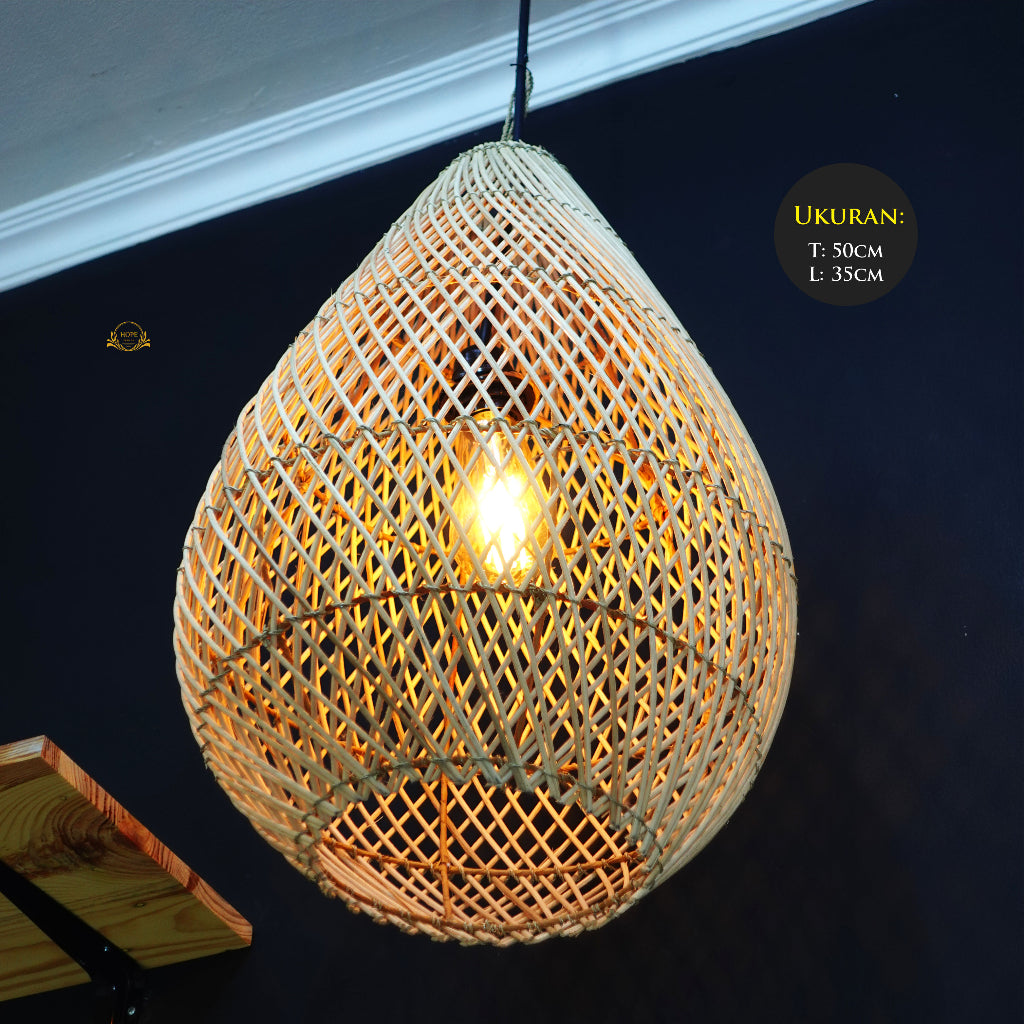 Kap Lampu Rotan Gantung - Hiasan Estetik untuk Cafe, Rumah, Hotel, dan Tempat Umum dengan Desain Unik dan Alamiah