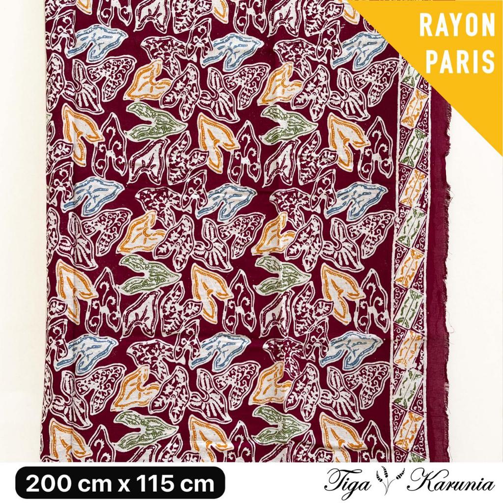 Kain Batik Cap Premium Solo Motif Daun Merah Colet Bahan Rayon Paris Lembut dan Nyaman