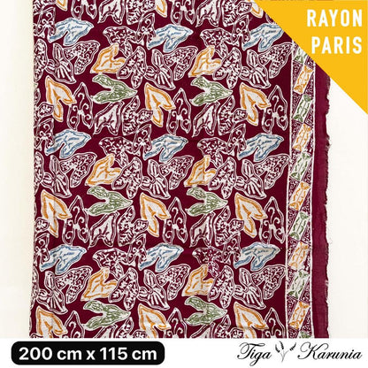 Kain Batik Cap Premium Solo Motif Daun Merah Colet Bahan Rayon Paris Lembut dan Nyaman