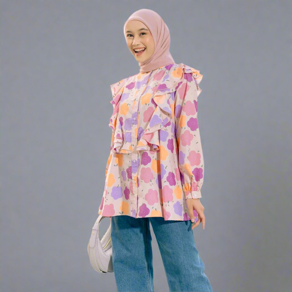 Atasan Wanita Ruffle Floral - untuk Gaya Fashion Modern dan Elegan