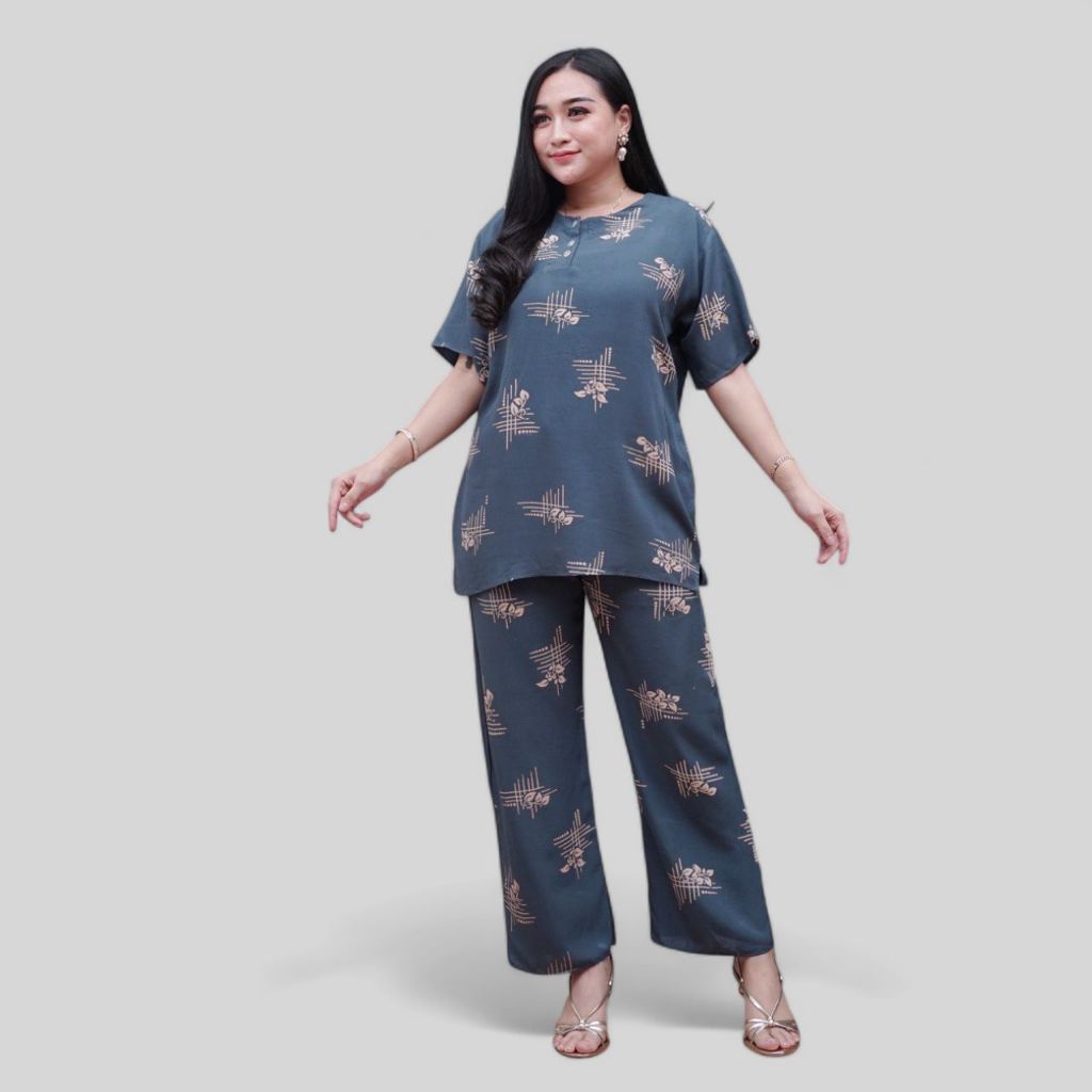 Setelan CP Baju Tidur Santai Kekinian - Lengan Pendek Kancing Depan Bahan Rayon Halus dan Nyaman