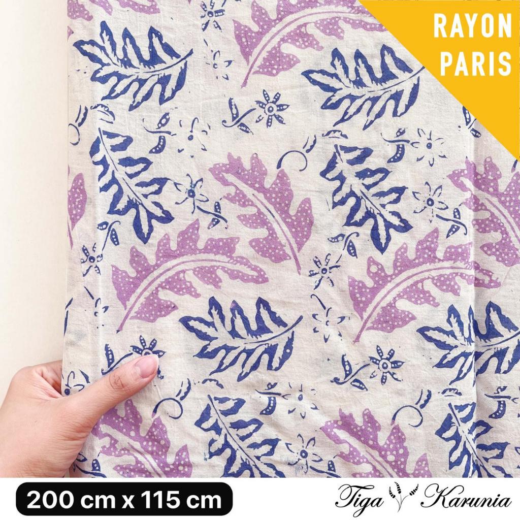 Kain Batik Cap Premium Solo Motif Daun Soft Purple Lilac Bahan Rayon Paris Lembut dan Nyaman