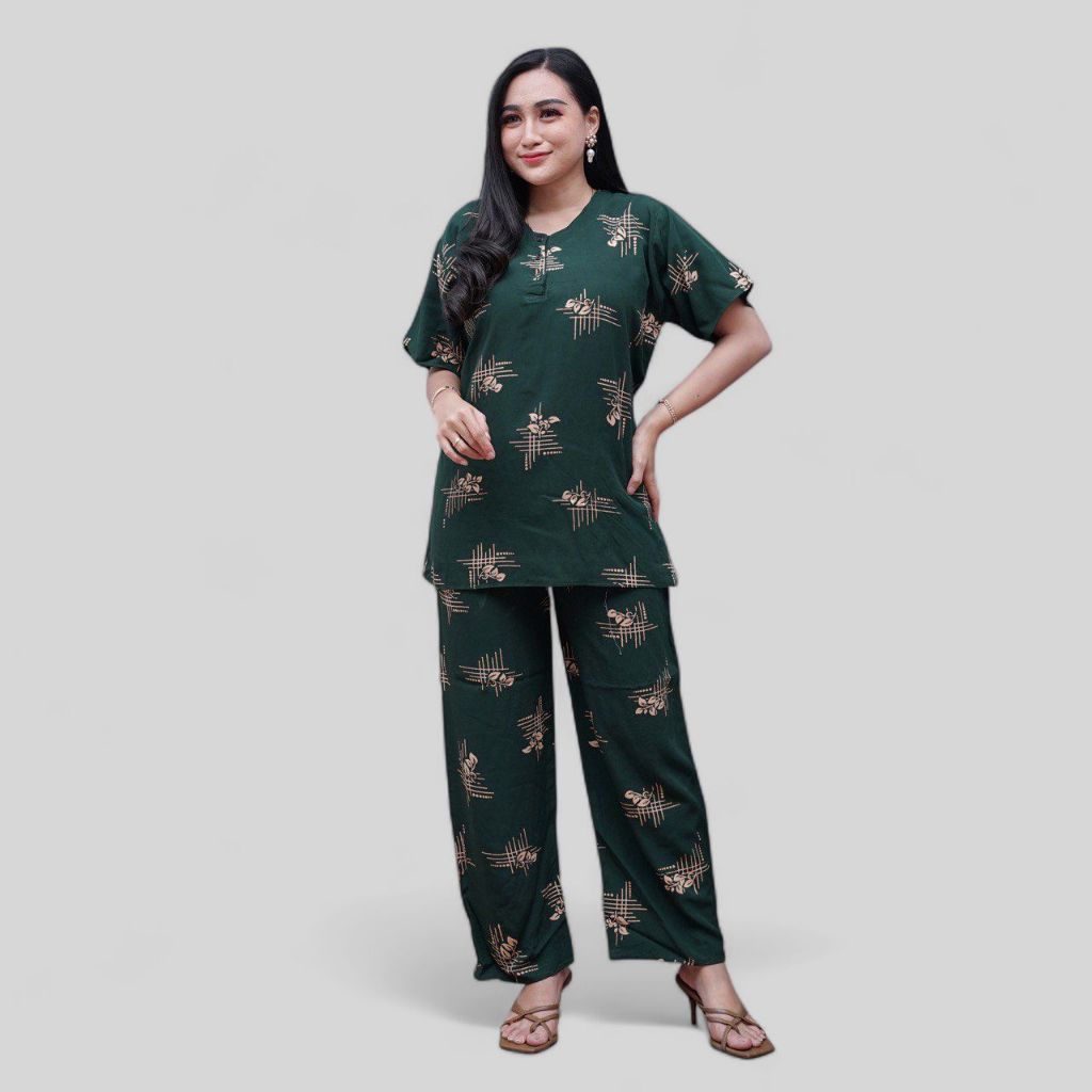 Setelan CP Baju Tidur Santai Kekinian - Lengan Pendek Kancing Depan Bahan Rayon Halus dan Nyaman