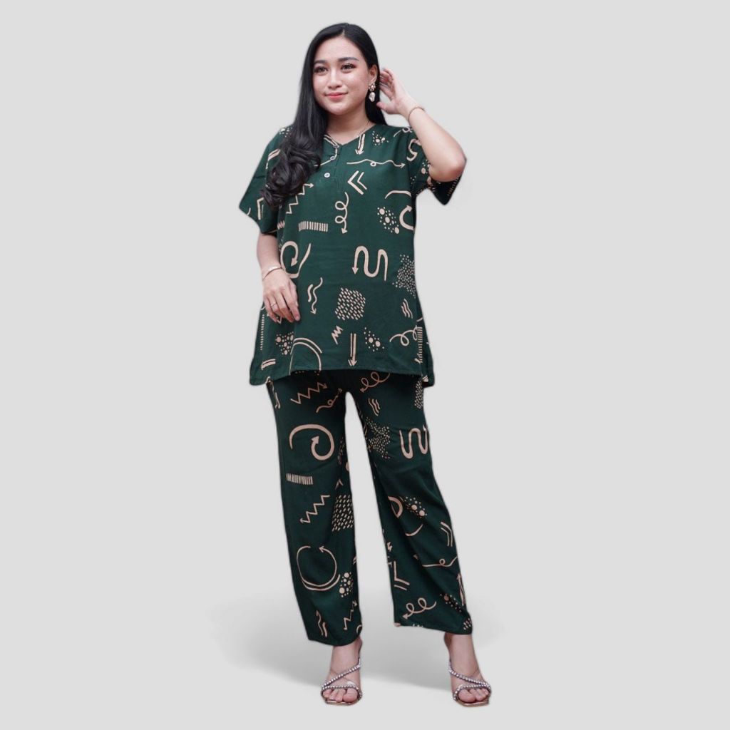 Setelan CP Baju Tidur Santai Kekinian - Lengan Pendek Kancing Depan Bahan Rayon Halus dan Nyaman