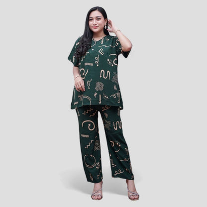 Setelan CP Baju Tidur Santai Kekinian - Lengan Pendek Kancing Depan Bahan Rayon Halus dan Nyaman