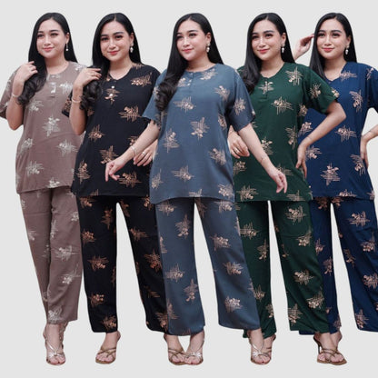 Setelan CP Baju Tidur Santai Kekinian - Lengan Pendek Kancing Depan Bahan Rayon Halus dan Nyaman