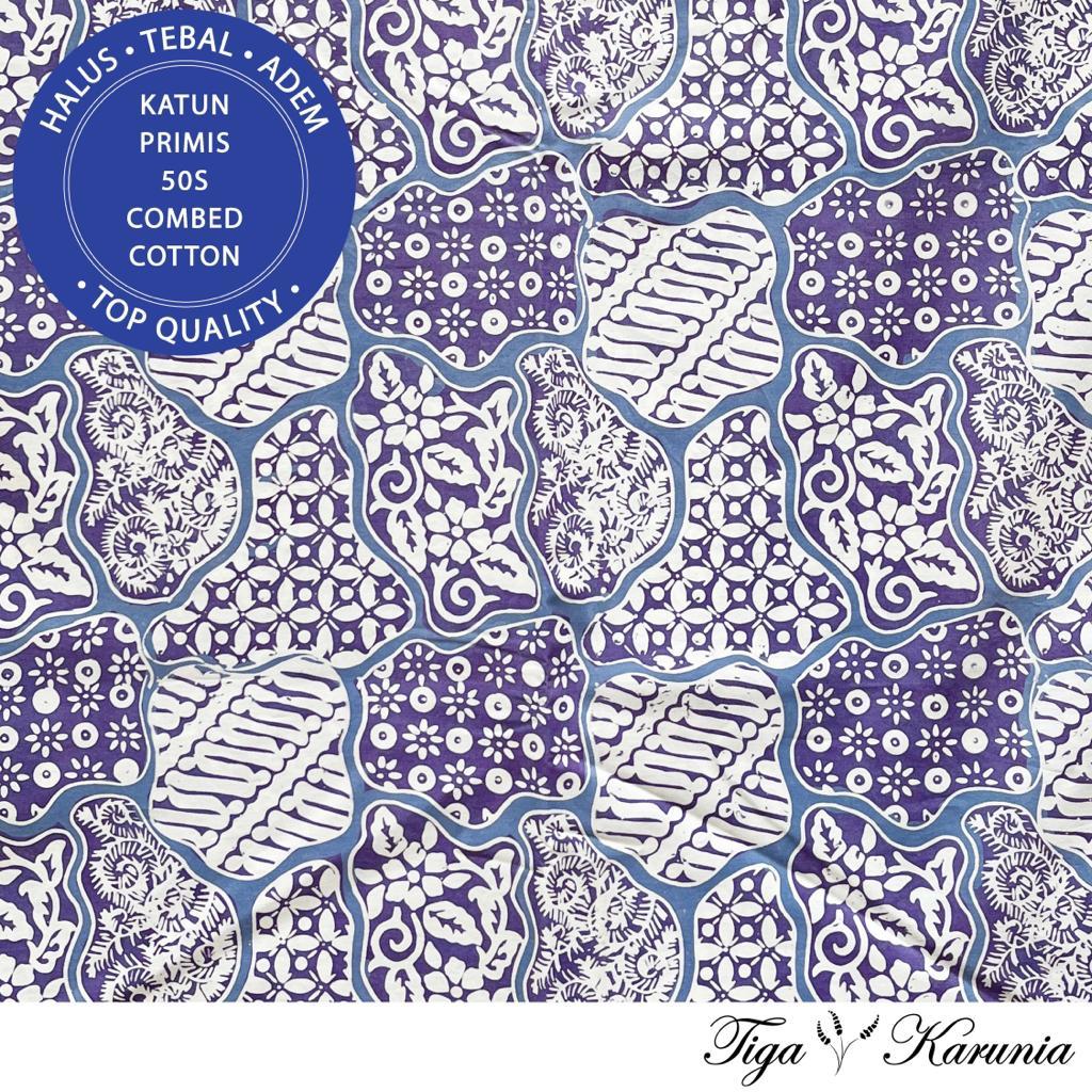 Kain Batik Cap Premium Solo Sekar Jagad Ungu Biru Lilac Soft Blue Katun Primis - Batik Solo dengan Motif Sekar Jagad