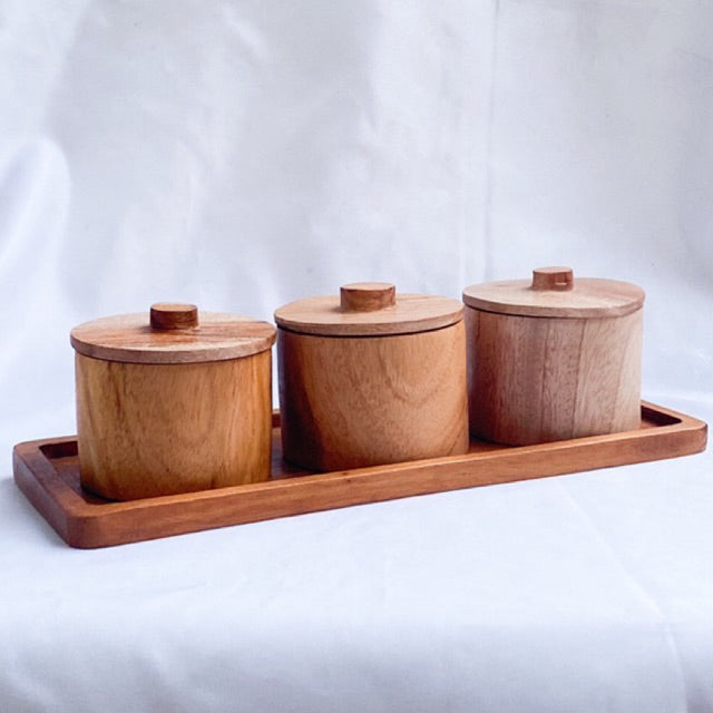 Tempat Bumbu 3 Set PCS - Toples Gula, Garam, Merica Tiga Jar dengan Desain Elegan dan Bahan Kayu Berkualitas