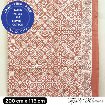 Kain Batik Cap Premium Solo Tegel Peach Mocha Katun Primis - Batik Solo Motif Tegel dengan Kombinasi Peach dan Mocha