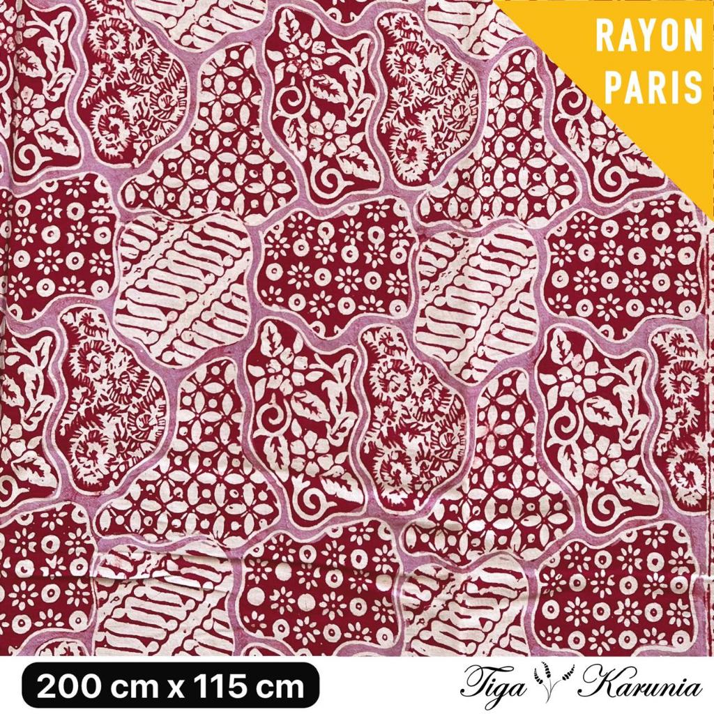 Kain Batik Cap Premium Solo Sekar Jagad Merah Ungu Bahan Rayon Paris - Batik Solo dengan Motif Sekar Jagad