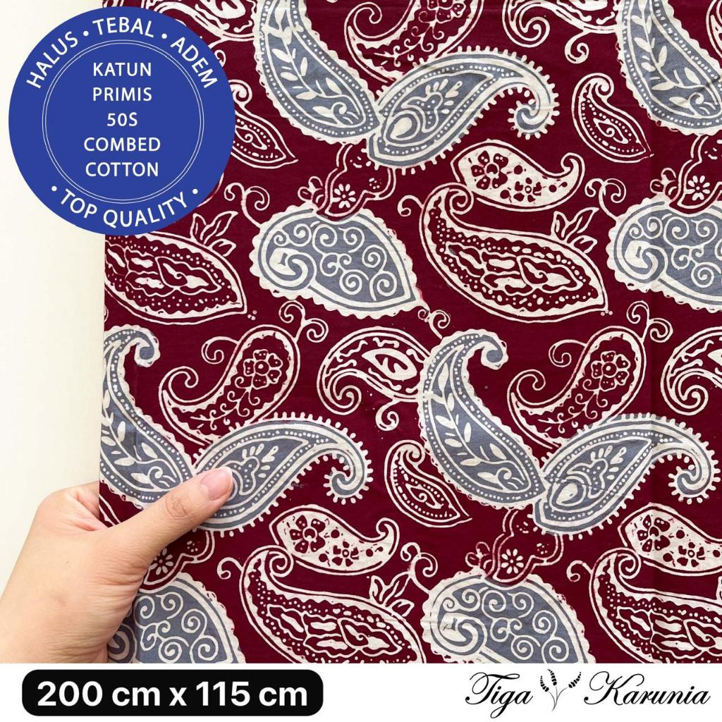 Kain Batik Cap Premium Solo Motif Pasley Maroon Red Grey Bahan Katun Primis untuk Gaya Elegan dan Nyaman