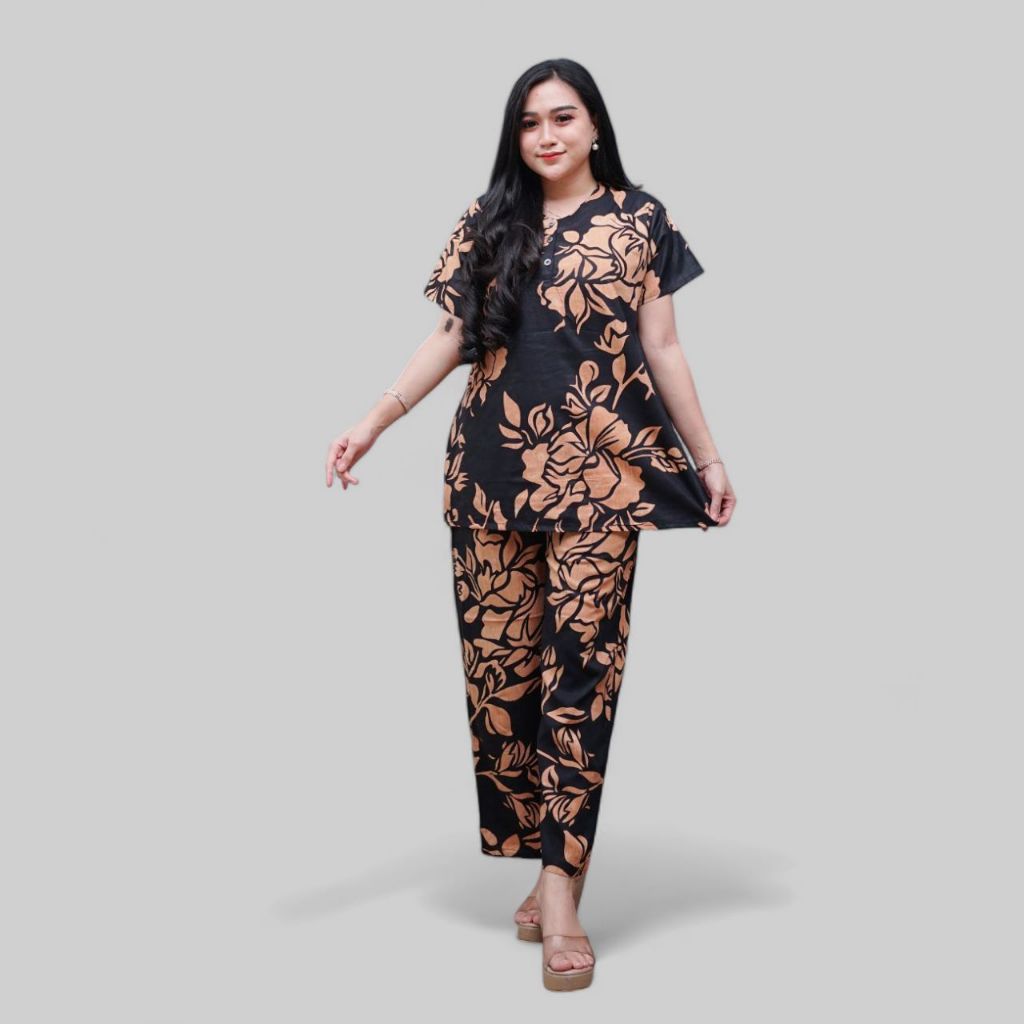 Setelan CP Baju Tidur Santai Kekinian - Lengan Pendek Kancing Depan Bahan Rayon Halus dan Nyaman