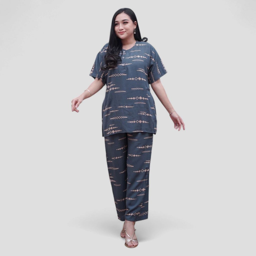 Setelan CP Baju Tidur Santai Kekinian - Lengan Pendek Kancing Depan Bahan Rayon Halus dan Nyaman