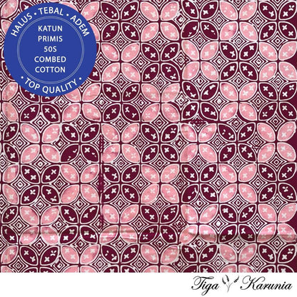 Kain Batik Cap Premium Solo Motif Kawung Marun Pink Bahan Katun Primis Elegan dan Berkualitas