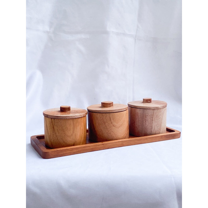 Tempat Bumbu 3 Set PCS - Toples Gula, Garam, Merica Tiga Jar dengan Desain Elegan dan Bahan Kayu Berkualitas