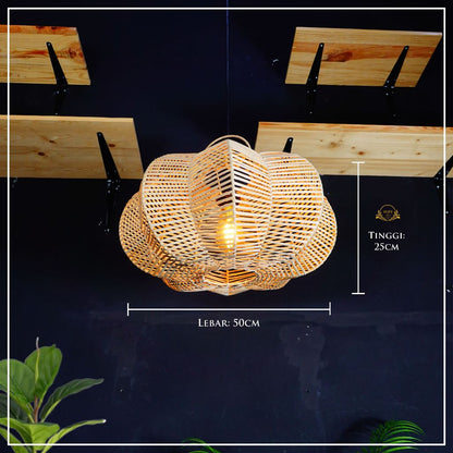 Kap Lampu Rotan Gantung - Hiasan Estetik untuk Cafe, Rumah, Hotel, dan Tempat Umum dengan Desain Unik dan Alamiah