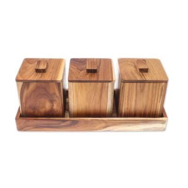 Tempat Bumbu 3 Set PCS - Toples Gula, Garam, Merica Tiga Jar dengan Desain Elegan dan Bahan Kayu Berkualitas