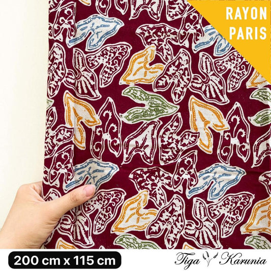 Kain Batik Cap Premium Solo Motif Daun Merah Colet Bahan Rayon Paris Lembut dan Nyaman