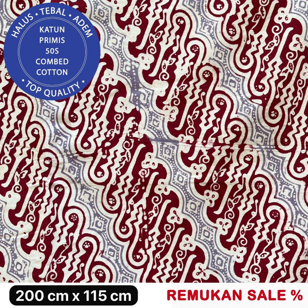 Kain Batik Cap Premium Solo 100% Handmade Motif Parang Maroon Grey Bahan Katun Primis Nyaman dan Berkualitas Tinggi