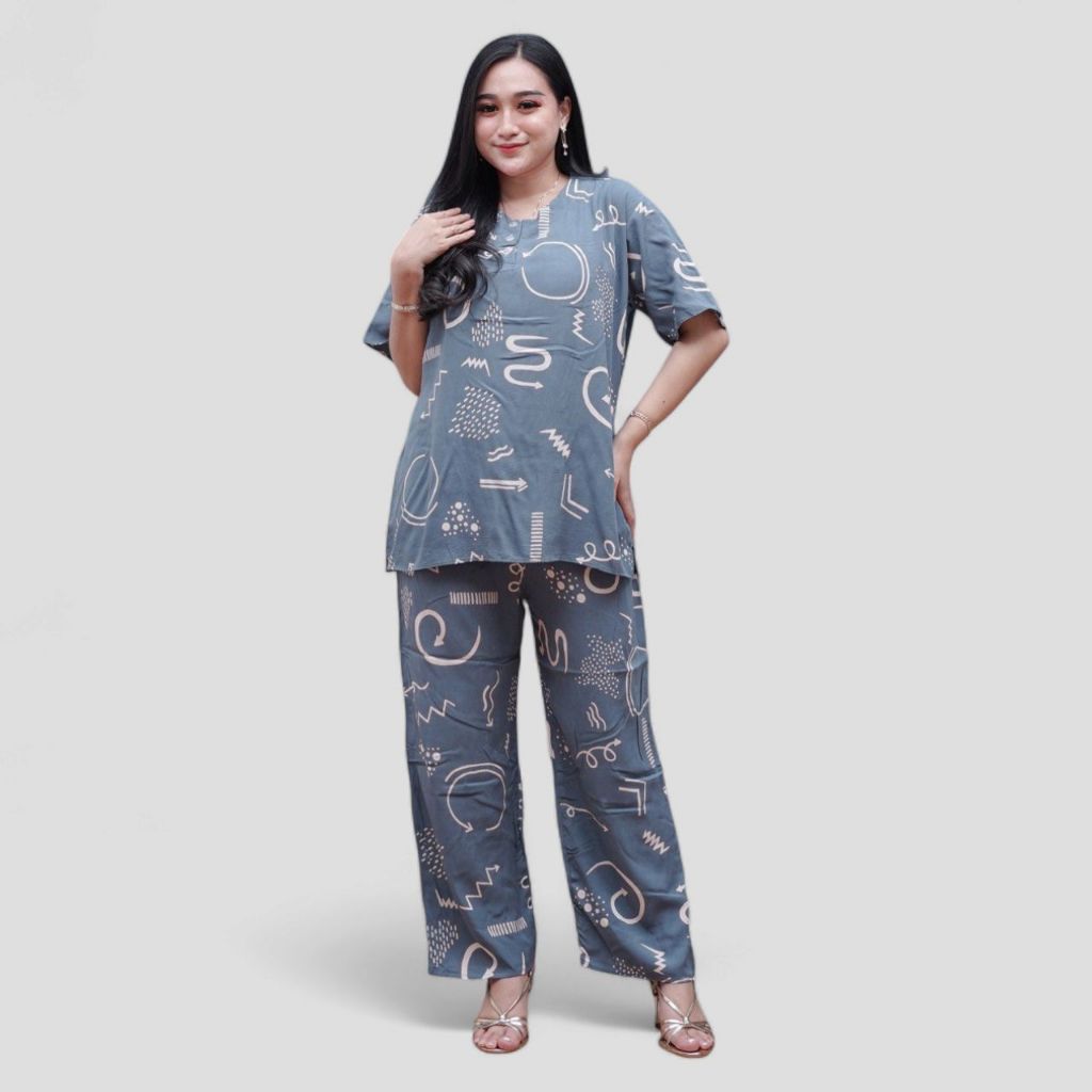 Setelan CP Baju Tidur Santai Kekinian - Lengan Pendek Kancing Depan Bahan Rayon Halus dan Nyaman