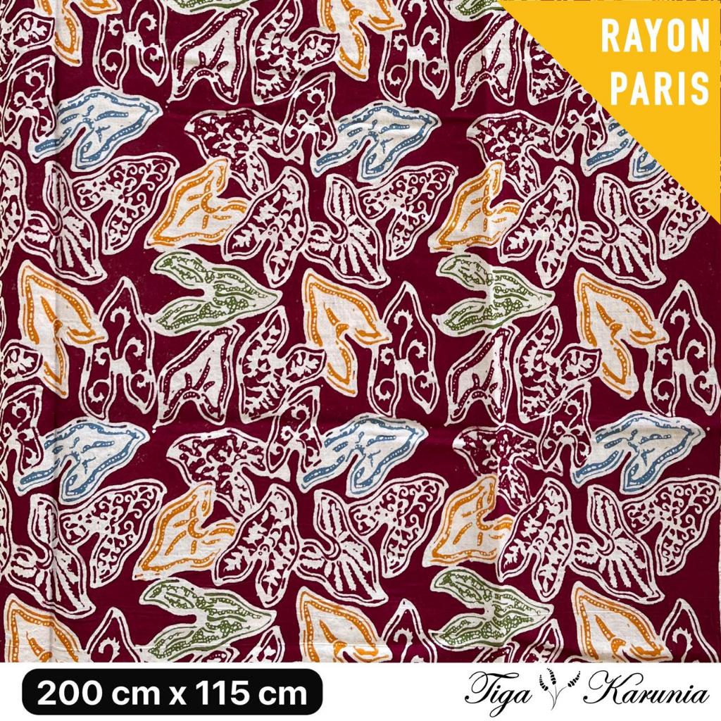 Kain Batik Cap Premium Solo Motif Daun Merah Colet Bahan Rayon Paris Lembut dan Nyaman