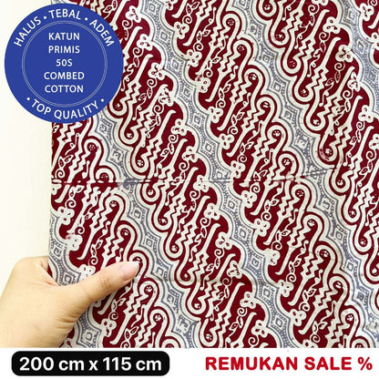 Kain Batik Cap Premium Solo 100% Handmade Motif Parang Maroon Grey Bahan Katun Primis Nyaman dan Berkualitas Tinggi