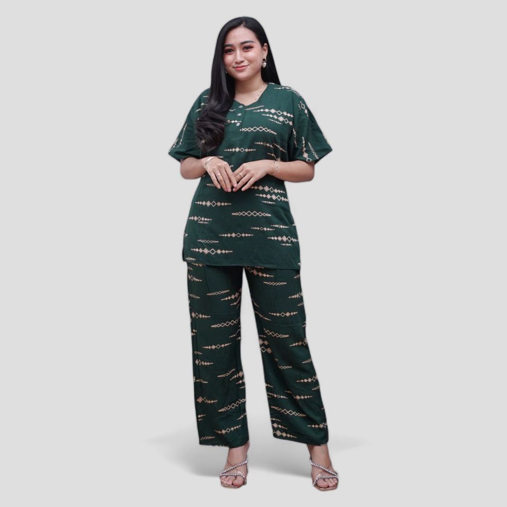 Setelan CP Baju Tidur Santai Kekinian - Lengan Pendek Kancing Depan Bahan Rayon Halus dan Nyaman