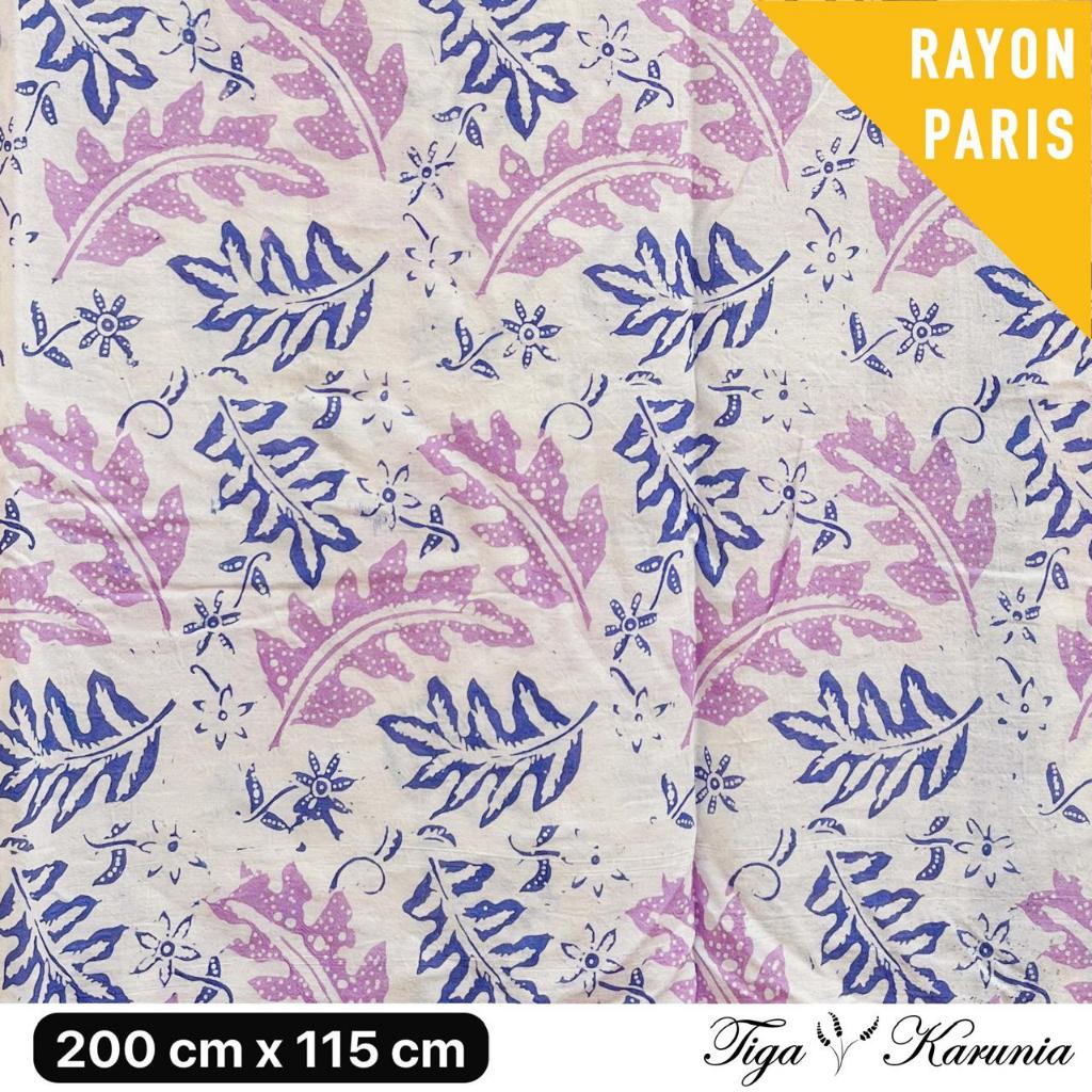 Kain Batik Cap Premium Solo Motif Daun Soft Purple Lilac Bahan Rayon Paris Lembut dan Nyaman