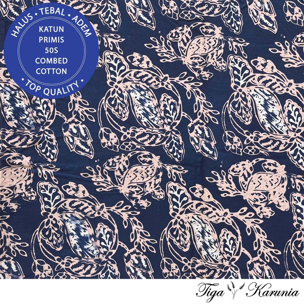 Kain Batik Cap Semi Tulis Kebun Buah Navy Cream Katun Primis - Batik Solo Motif Kebun Buah dengan Warna Navy Cream