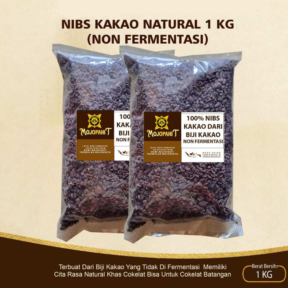 Cokelat Mojopahit Nibs Kakao Non Fermentasi, Pilihan Cokelat Lokal Alami dari Biji Kakao Non-Fermentasi, Cocok untuk Camilan Sehat dan Bahan Olahan Premium