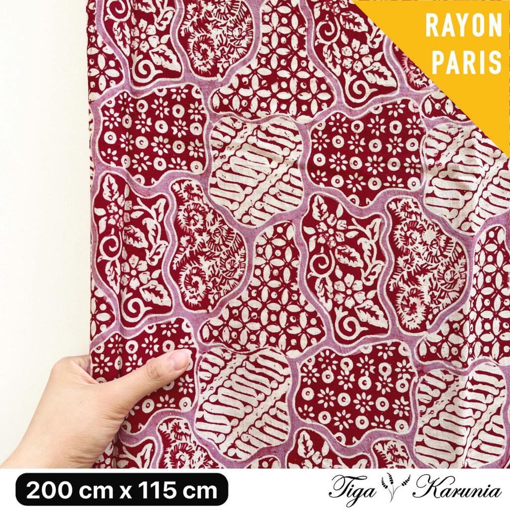 Kain Batik Cap Premium Solo Sekar Jagad Merah Ungu Bahan Rayon Paris - Batik Solo dengan Motif Sekar Jagad