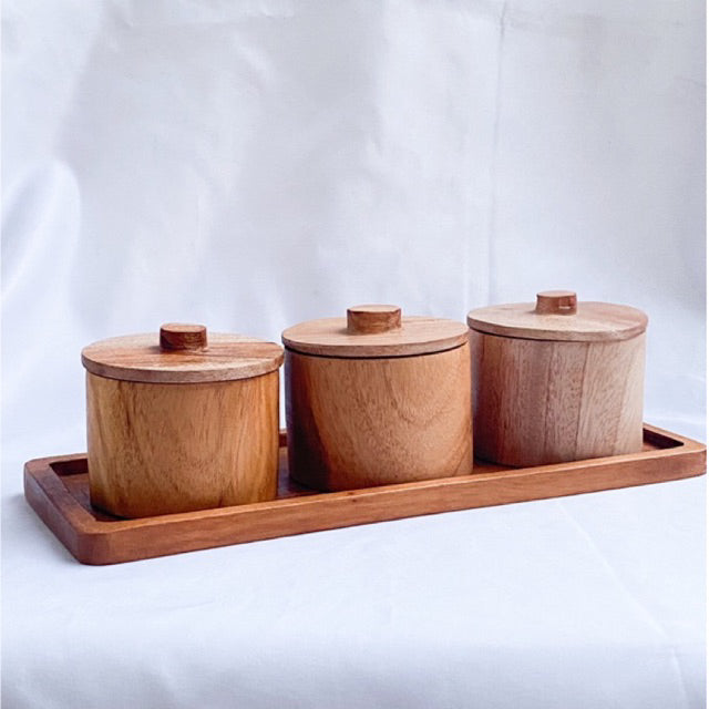 Tempat Bumbu 3 Set PCS - Toples Gula, Garam, Merica Tiga Jar dengan Desain Elegan dan Bahan Kayu Berkualitas