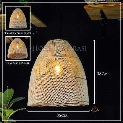 Kap Lampu Rotan Gantung - Hiasan Estetik untuk Cafe, Rumah, Hotel, dan Tempat Umum dengan Desain Unik dan Alamiah